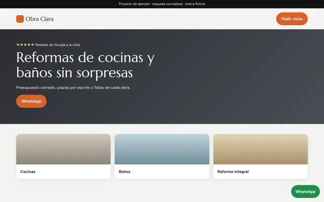 Maqueta conceptual de web para una empresa de reformas ficticia