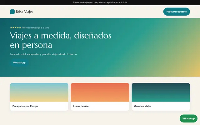 Maqueta conceptual de web para una agencia de viajes ficticia