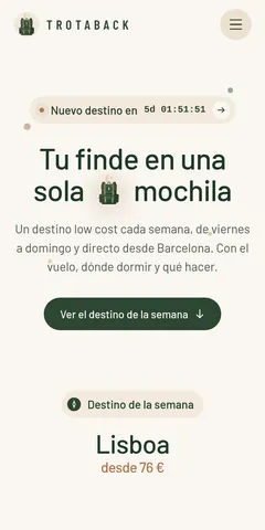 Web de Trotaback en móvil